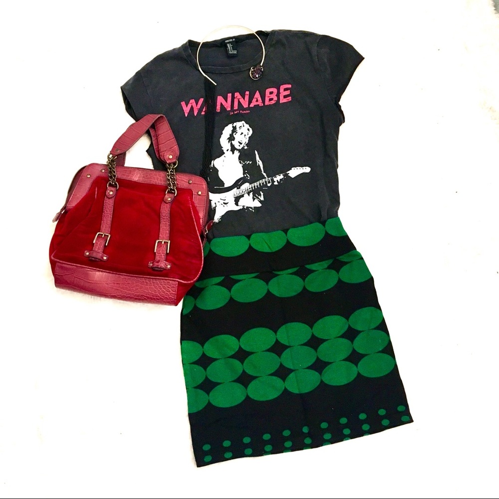 MOD RETRO VINTAGE PATTERN GREEN STRETCH SKIRT